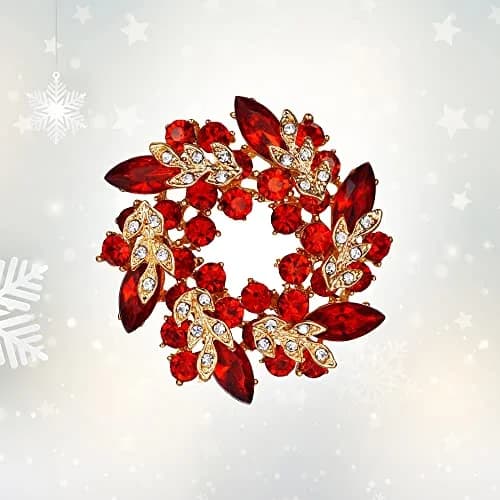 Ever Faith Austrian Crystal Wedding Flower Wreath Brooch Pin Red Gold-Tone | Elegant Bridal Accessory thumbnail 2