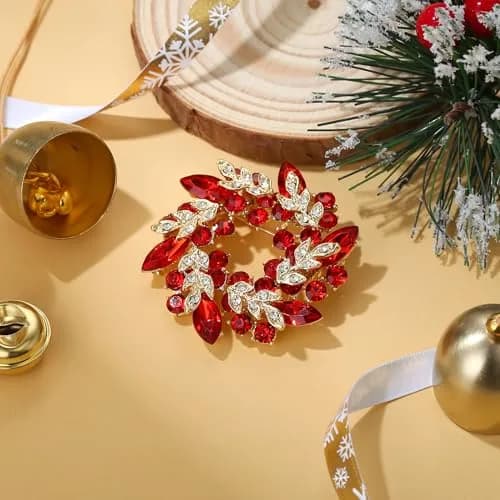 Ever Faith Austrian Crystal Wedding Flower Wreath Brooch Pin Red Gold-Tone | Elegant Bridal Accessory thumbnail 3