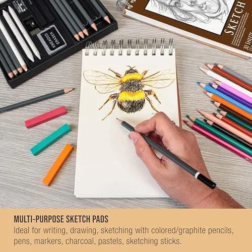 U.S. Art Supply 5.5x8.5 Heavy-Weight Sketch Pad | 30 Sheets, Spiral Bound, Natural White Paper thumbnail 5