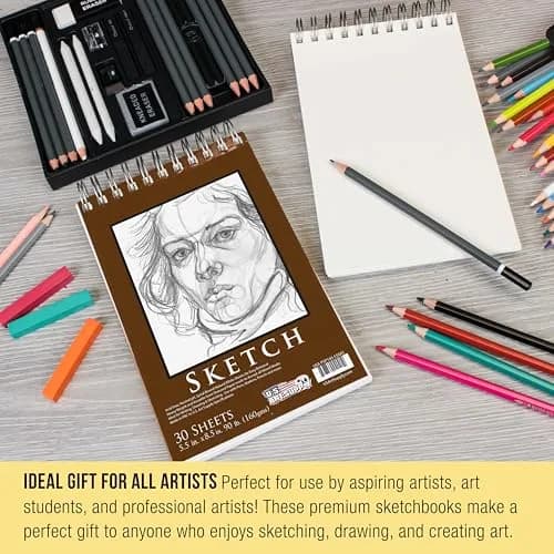 U.S. Art Supply 5.5x8.5 Heavy-Weight Sketch Pad | 30 Sheets, Spiral Bound, Natural White Paper thumbnail 6