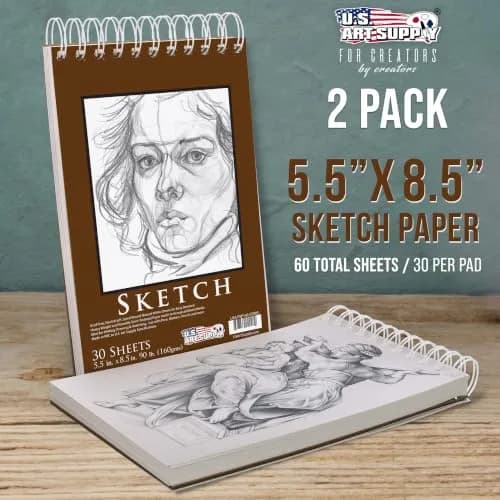 U.S. Art Supply 5.5x8.5 Heavy-Weight Sketch Pad | 30 Sheets, Spiral Bound, Natural White Paper thumbnail 2