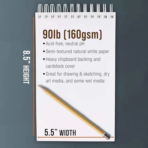 U.S. Art Supply 5.5x8.5 Heavy-Weight Sketch Pad | 30 Sheets, Spiral Bound, Natural White Paper thumbnail 3