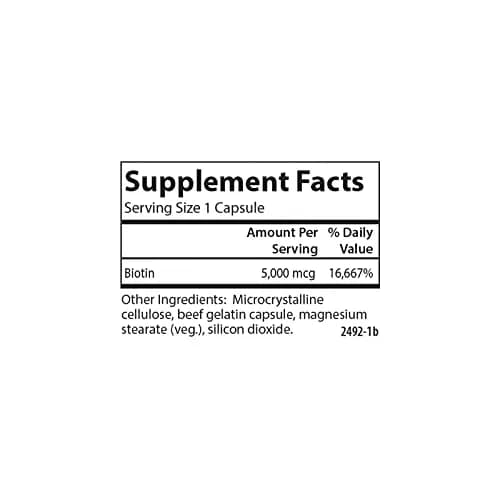 Carlson Biotin 5000 mcg | Supports Hair, Nails & Skin | 100 Capsules thumbnail 4