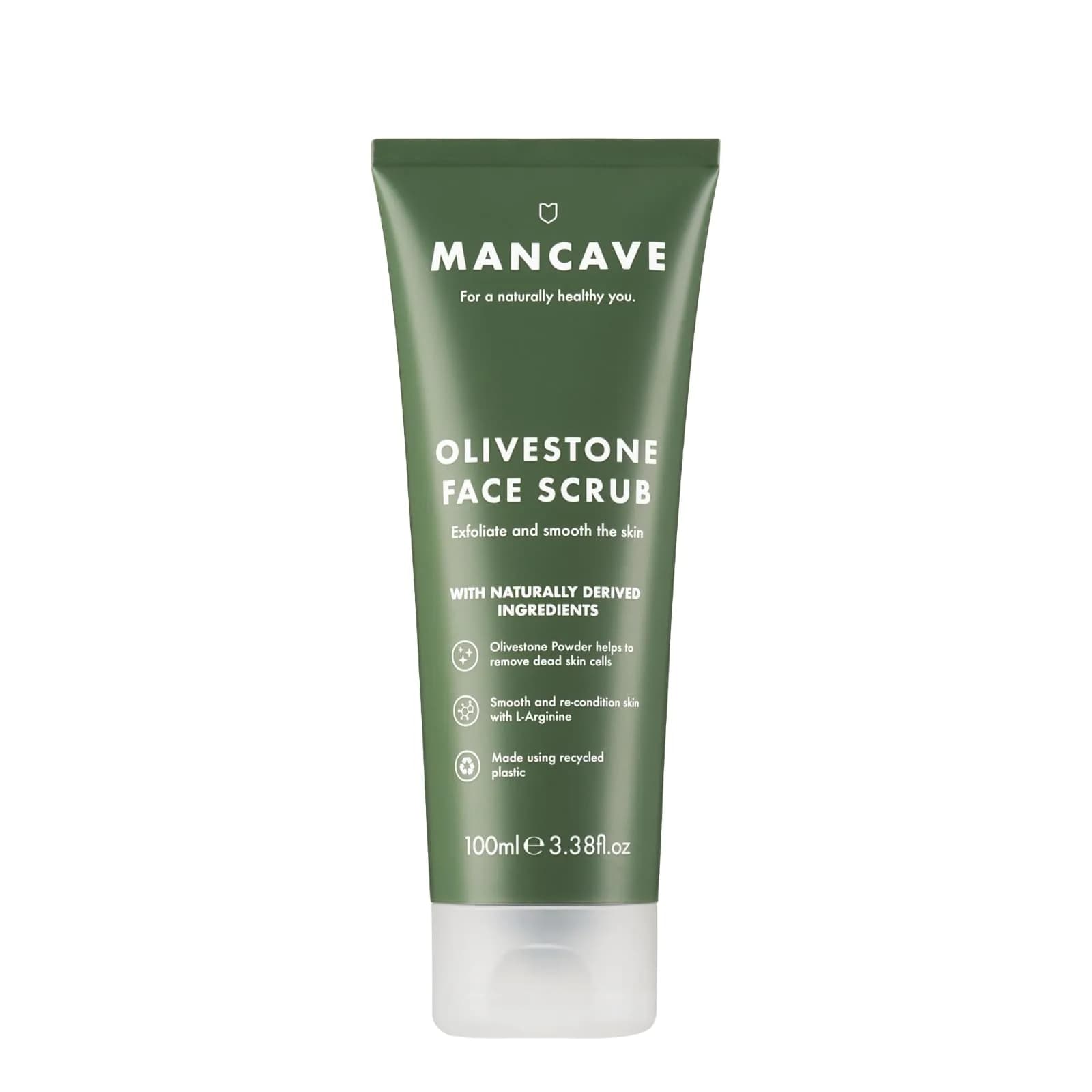 ManCave Natural Olivestone Face Scrub 100ml | Exfoliates & Hydrates for Smoother Skin — 1 Fl Oz