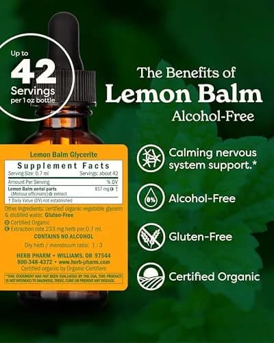 Herb Pharm Lemon Balm Alcohol-Free Glycerite 1 oz (30ml) | Organic Nervous System Support thumbnail 2