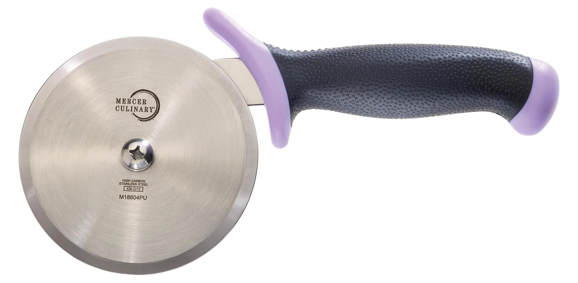 Mercer Culinary Millennia Pizza Cutter with Purple Handle, 4 Inch Wheel, Stainless Steel | High-Performance Japanese Steel Blade