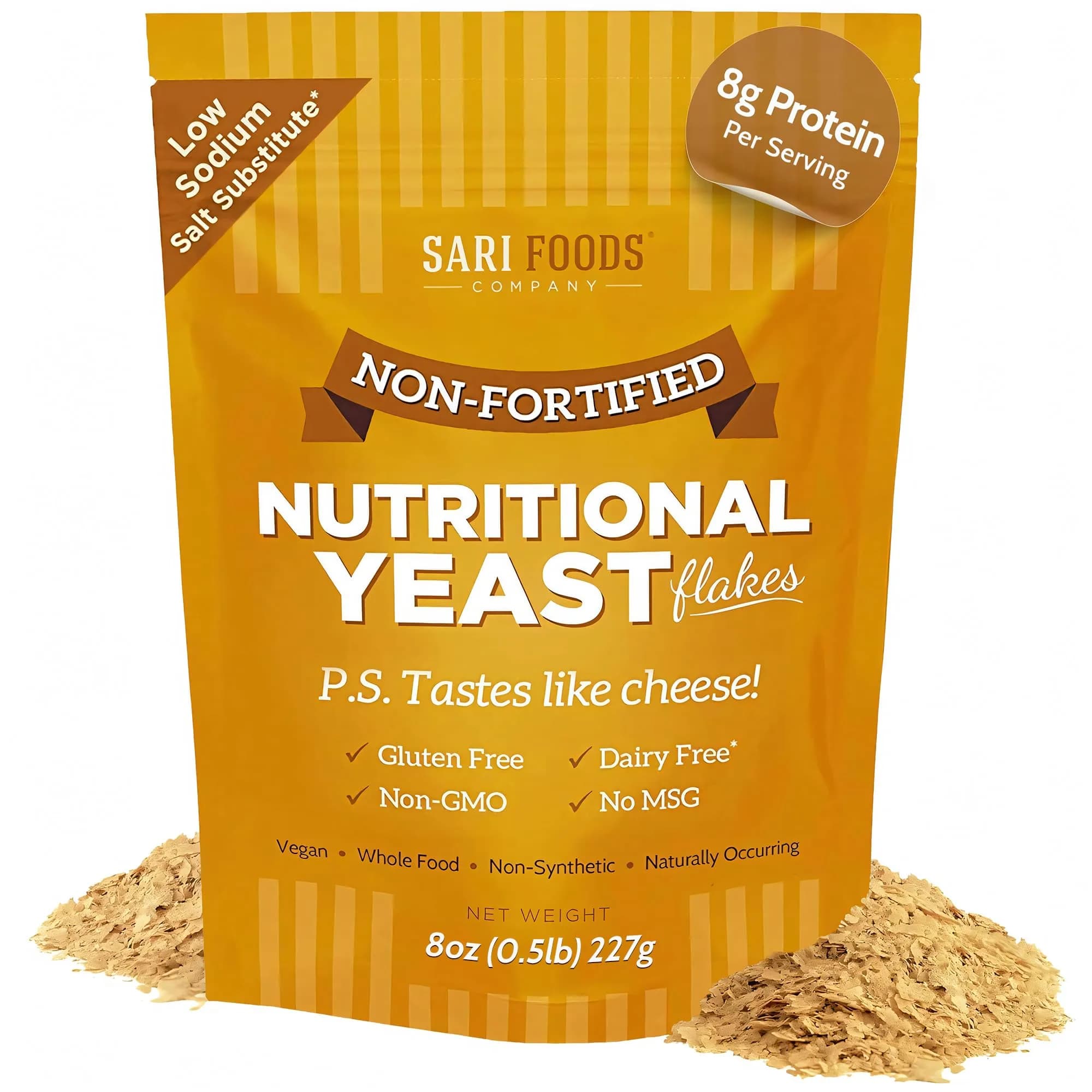 Sari Foods Co Nutritional Yeast Flakes 24 oz (680 g) | Non-Fortified Vegan Superfood Seasoning — Original / 8 Ounce