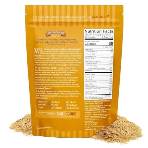 Sari Foods Co Gluten Free Nutritional Yeast Flakes 8oz (227g) | Vegan Protein & B Vitamins Superfood thumbnail 2