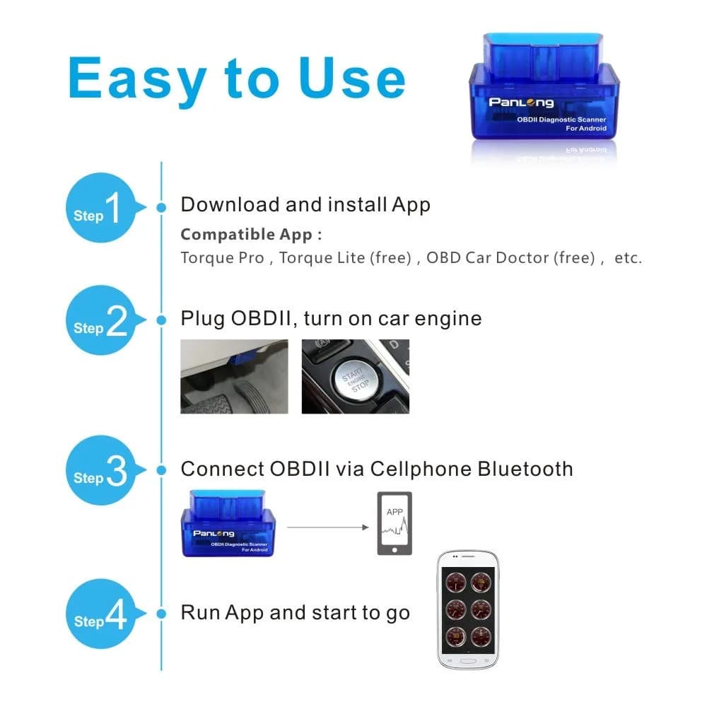 Panlong Bluetooth OBD2 Scanner for Android | Turns Your Phone into a Diagnostic Tool - view 5