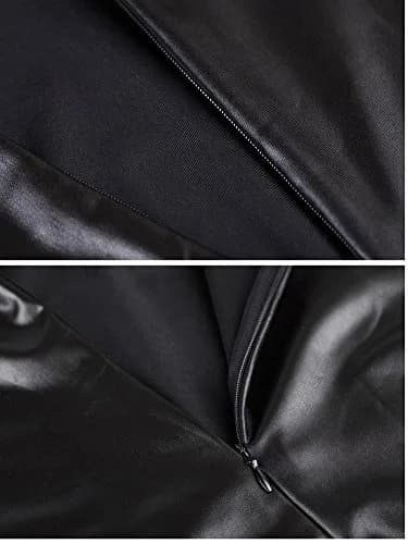 KUFV Women's Pu Leather Short Sleeve Bodycon Dress (M) Black | Zipper Back, Slim Fit, Celebration Theme thumbnail 4
