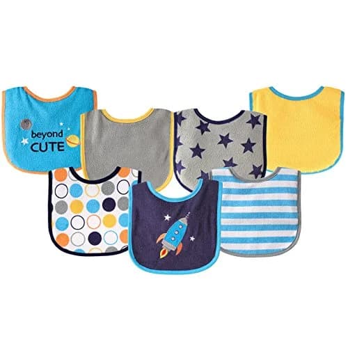 Luvable Friends Baby Cotton Terry Drooler Bibs with PEVA Back, Blue Rocket, One Size | Waterproof & Machine Washable thumbnail 1
