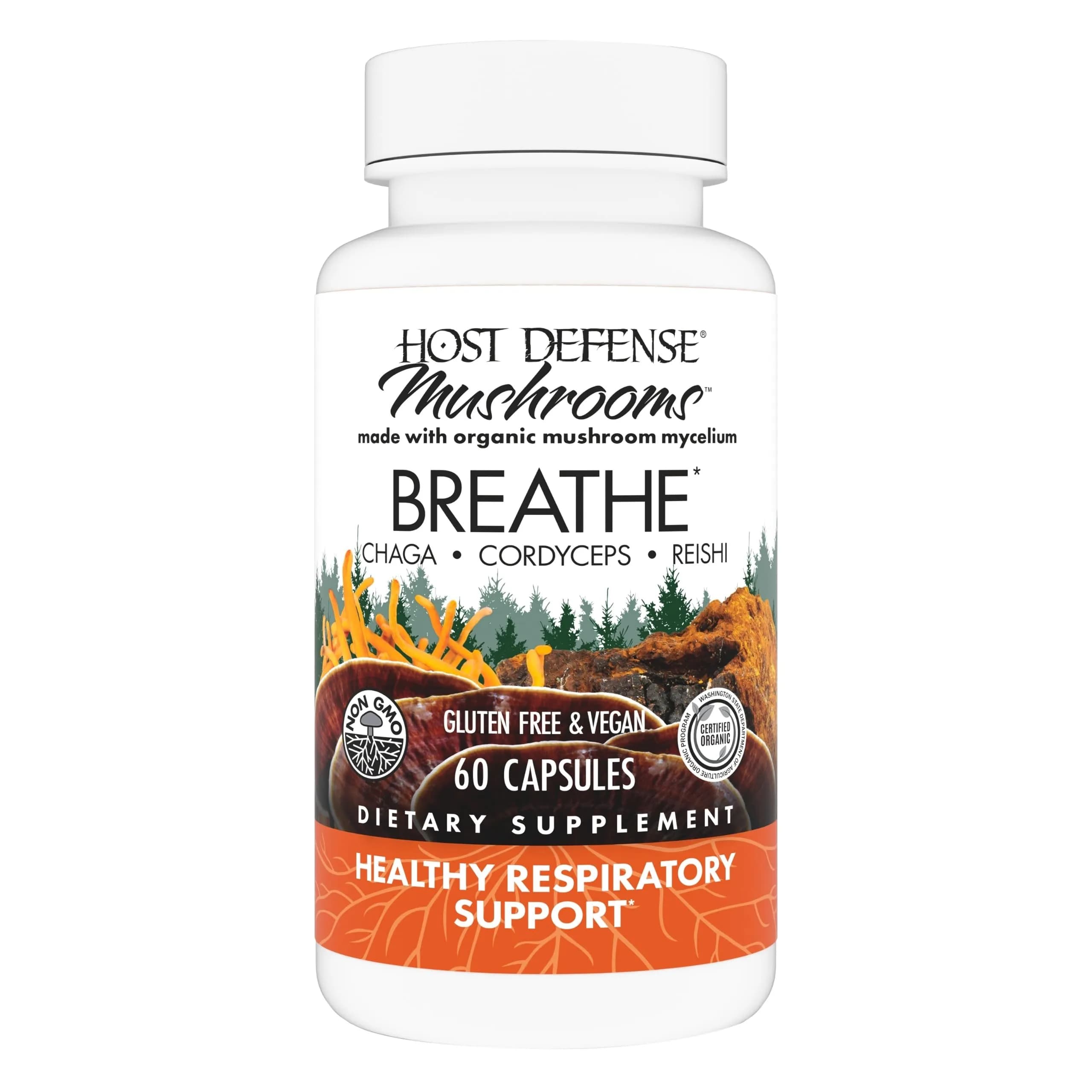 Host Defense Breathe Capsules 60 | Immune & Respiratory Support, Organic Mushroom Extracts — Capsule