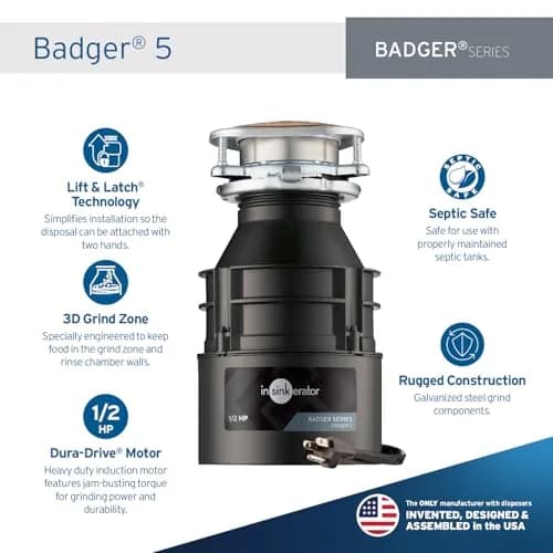InSinkErator Badger 5 Garbage Disposal 1/2 HP Continuous Feed | 1.89 kg (4.17 lb) Motor Assembly thumbnail 2
