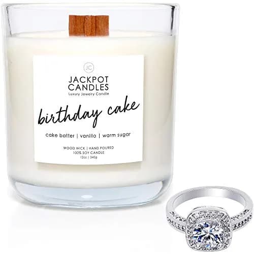 Jackpot Candles Birthday Cake Candle with Ring Inside | Surprise Jewelry Gift (15oz, Vanilla Sugar Scent, Ring Size 6) thumbnail 1