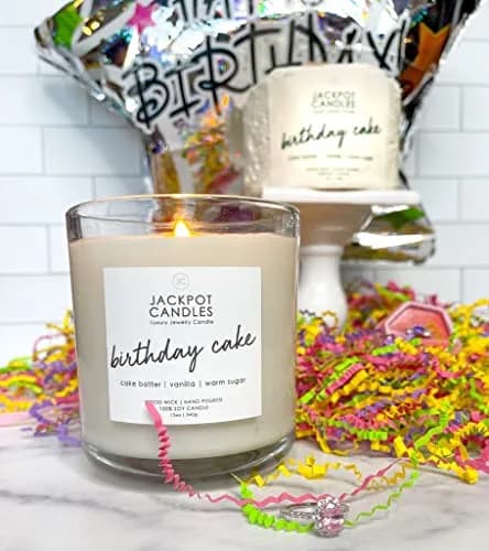 Jackpot Candles Birthday Cake Candle with Ring Inside | Surprise Jewelry Gift (15oz, Vanilla Sugar Scent, Ring Size 6) thumbnail 3