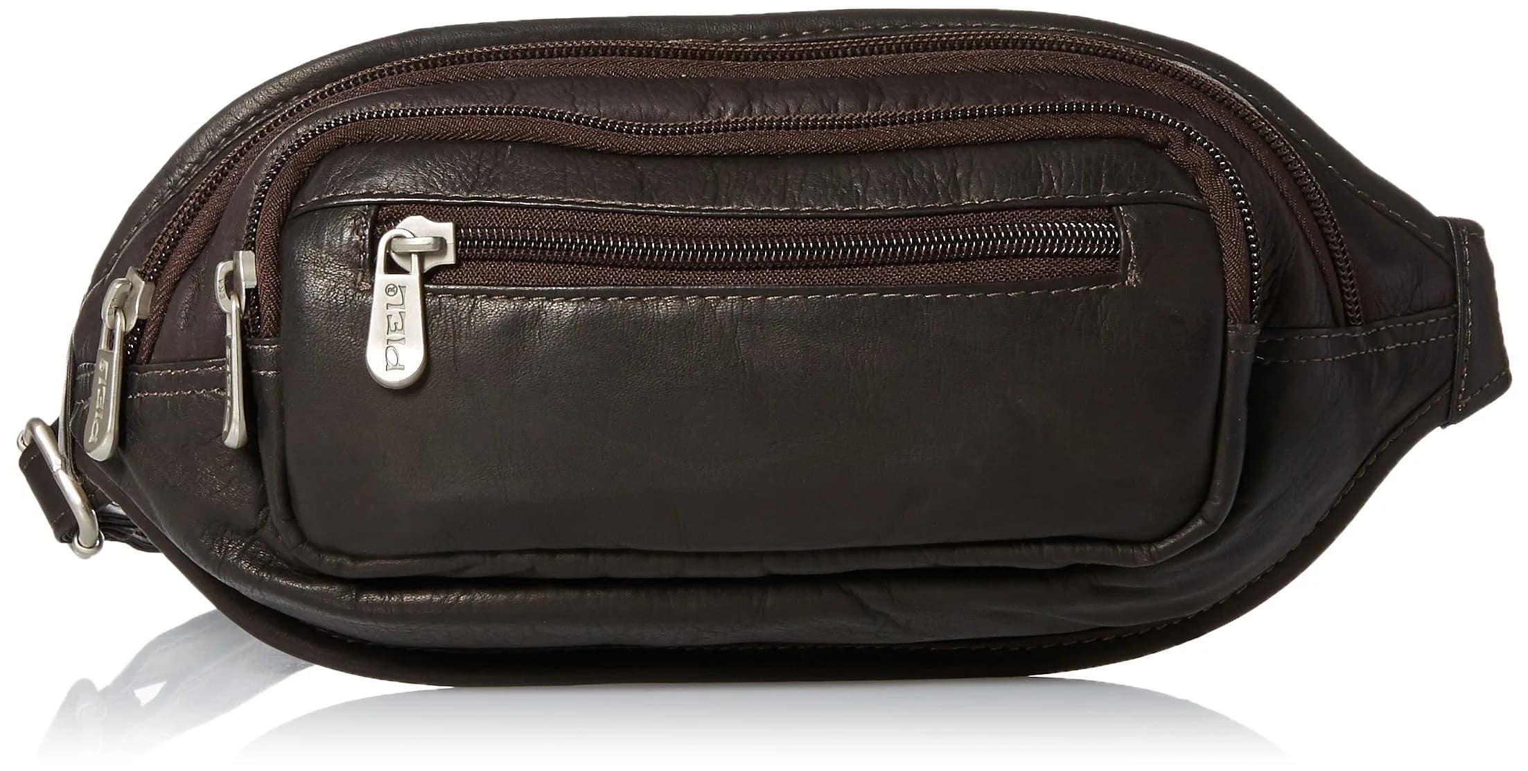 Piel Leather Multi-Zip Oval Waist Bag | Brown Leather, One Size, Adjustable Waist Strap — Chocolate