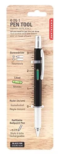 Kikkerland 4-In-1 Pen Tool with Ruler, Level & Screwdriver, Black/Silver (5.8 x 1.8 x 1.4 inches) thumbnail 1
