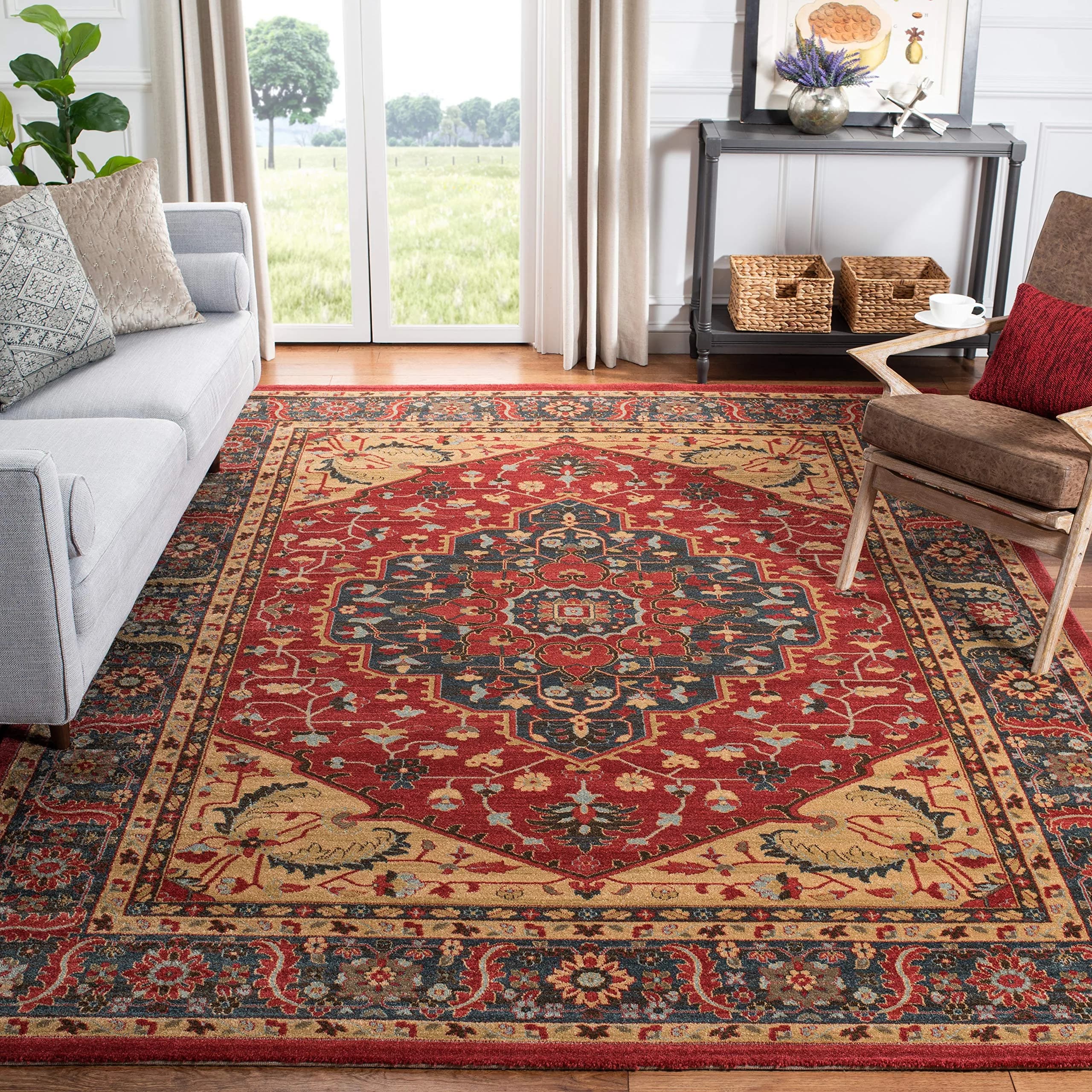 SAFAVIEH Mahal Collection Area Rug - 8' x 11', Navy & Red, Traditional Oriental Design, Non-Shedding & Easy Care — 8' x 11' (Rectangular)