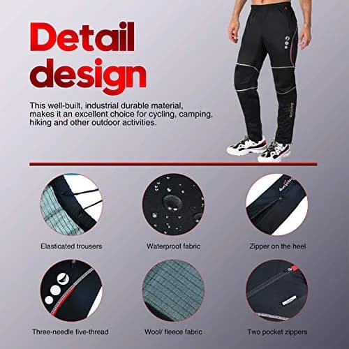 4ucycling Men's Mountain Bike Pants, Thermal Fleece Windproof Winter Cycling Pants | Windproof, Water-Resistant, Thermal Insulation thumbnail 5