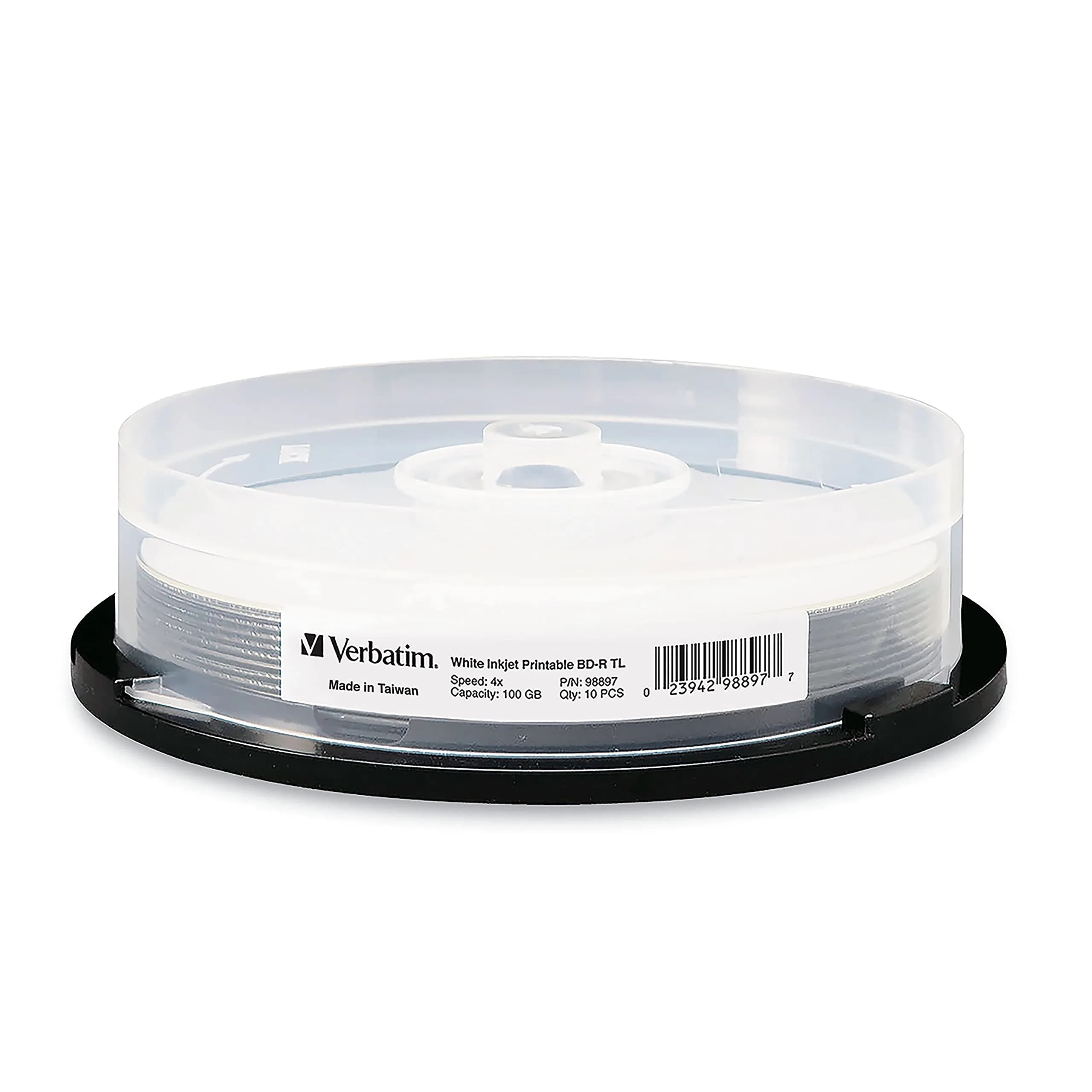 Verbatim BD-R XL 100GB 4X White Inkjet Printable Disc Spindle | 600 Minutes Audio Recording - main product image