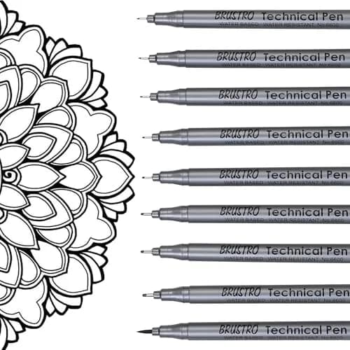 BRUSTRO Technical Pen (Pack Of 9) 0.9mm | Fine, Waterproof Ink for Art & Design thumbnail 5