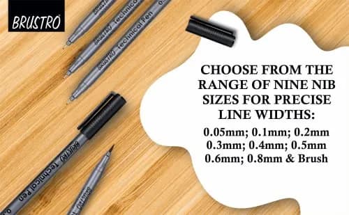 BRUSTRO Technical Pen (Pack Of 9) 0.9mm | Fine, Waterproof Ink for Art & Design thumbnail 9