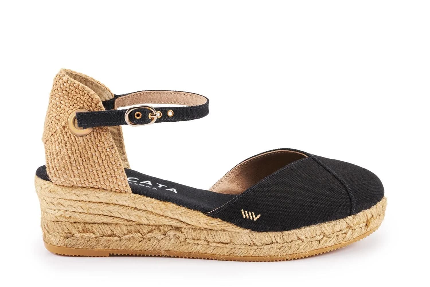VISCATA Pubol - Black EU36 | 1.5-inch Jute Wedge, Organic Canvas, Handcrafted Spain