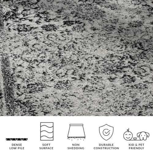SAFAVIEH Grey Runner Rug 2'6" x 12' | Vintage Distressed Floral Design, Non-Shedding thumbnail 3