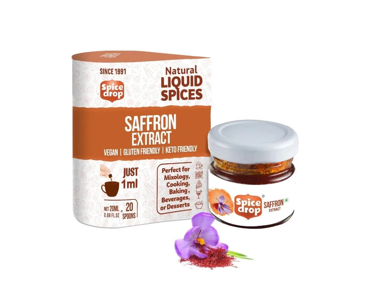 Spice Drop Pure Saffron Extract 20ml (0.68 Fl Oz) | Kashmiri Saffron Essence for Cooking & Beverages — Saffron
