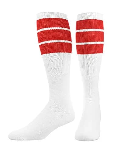 TCK Retro 3 Stripe Tube Socks (Red, Large) | Classic 70's Athletic Style for Men & Women thumbnail 1