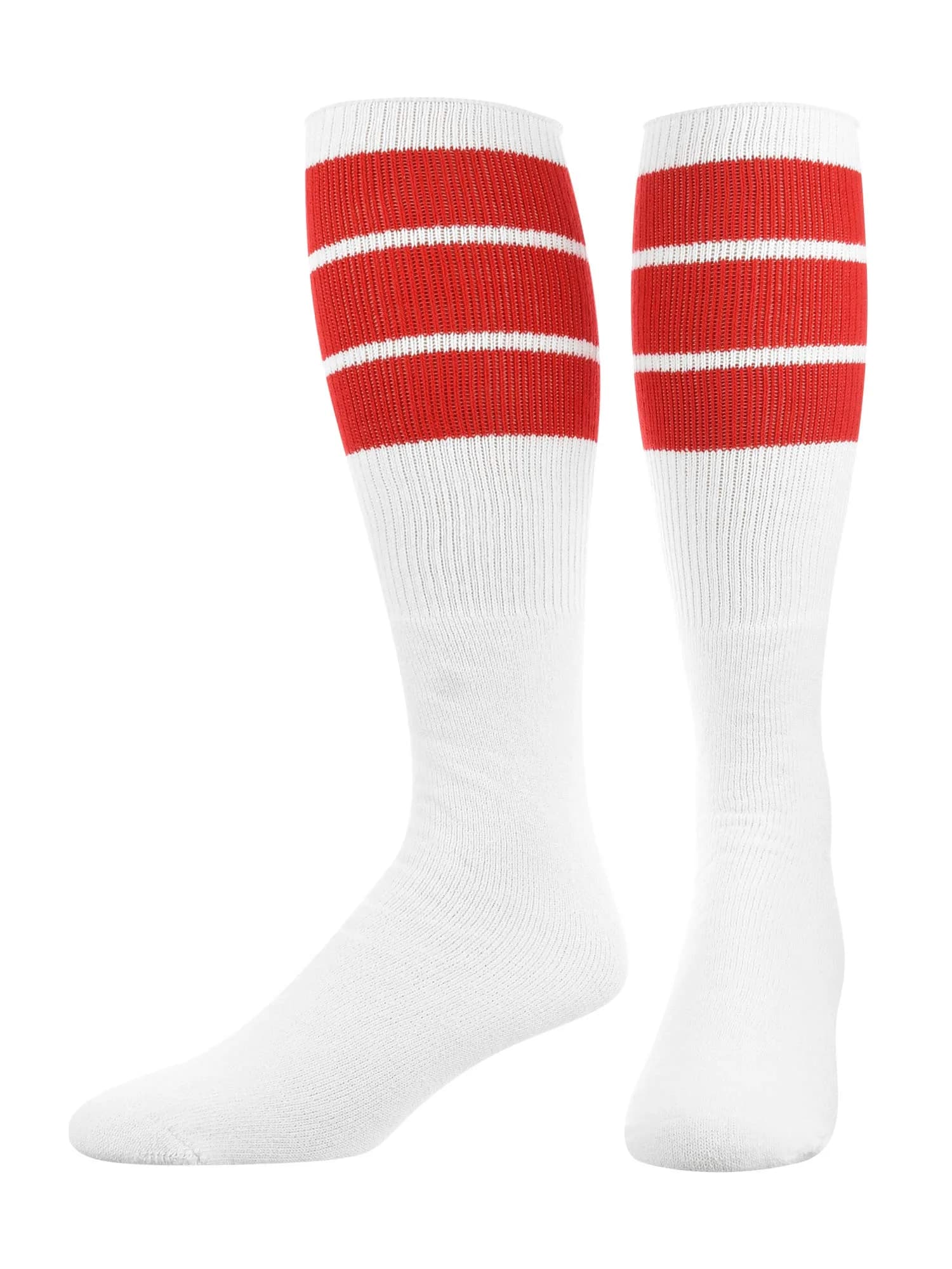 TCK Retro 3 Stripe Tube Socks (Red, Large) | Classic 70's Athletic Style for Men & Women