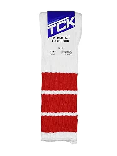 TCK Retro 3 Stripe Tube Socks (Red, Large) | Classic 70's Athletic Style for Men & Women thumbnail 3