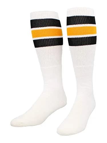 TCK Retro 3 Stripe Tube Socks (Black/Gold, Large) Classic 70's Style Athletic Socks for Men & Women thumbnail 1