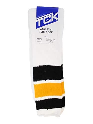 TCK Retro 3 Stripe Tube Socks (Black/Gold, Large) Classic 70's Style Athletic Socks for Men & Women thumbnail 3