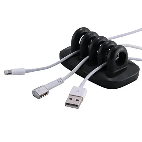 JacobsParts Cable Clip Holder Weighted Desk Cord Management Fixture (Black) | Compact Rubber & Alloy Steel thumbnail 1