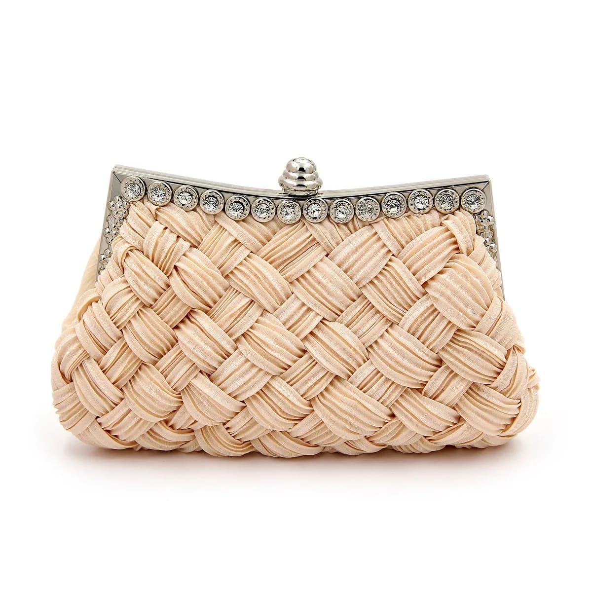 TrendsBlue Elegant Braided Pleated Glitter Rhinestone Clutch, Cream | Versatile Night Out Accessory