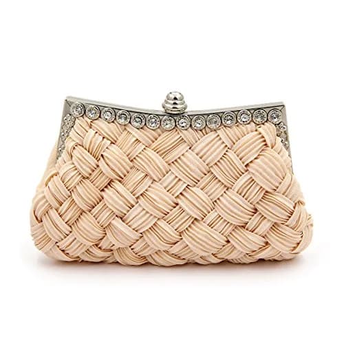 TrendsBlue Elegant Braided Pleated Glitter Rhinestone Clutch, Cream | Versatile Night Out Accessory thumbnail 1