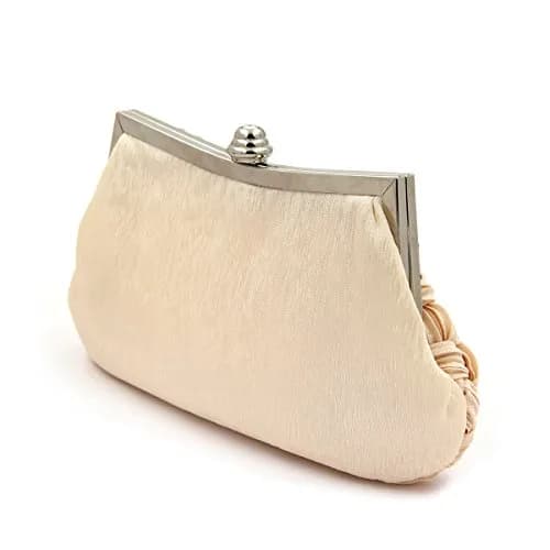 TrendsBlue Elegant Braided Pleated Glitter Rhinestone Clutch, Cream | Versatile Night Out Accessory thumbnail 4