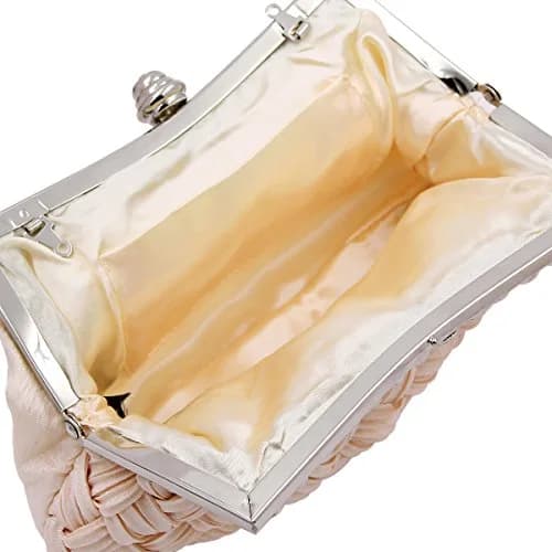 TrendsBlue Elegant Braided Pleated Glitter Rhinestone Clutch, Cream | Versatile Night Out Accessory thumbnail 5