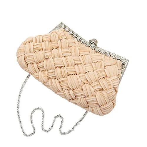 TrendsBlue Elegant Braided Pleated Glitter Rhinestone Clutch, Cream | Versatile Night Out Accessory thumbnail 2