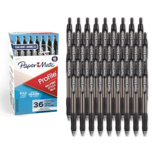 Paper Mate Profile Retractable Ballpoint Pens, Bold Point (1.4mm), Black, 36 Count | Smooth Ink Flow for Everyday Writing thumbnail 1