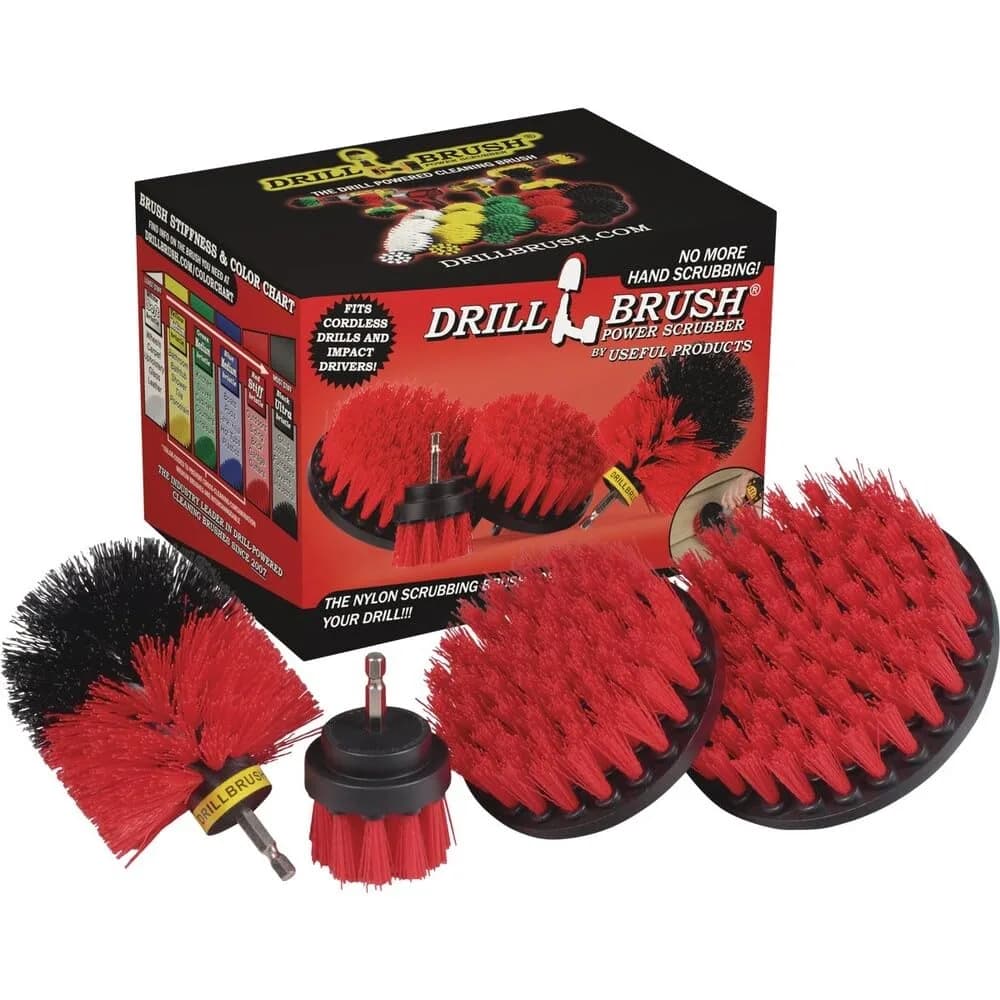 Drillbrush Heavy Duty Stiff Bristle 4 Piece Brush Kit for Cordless Drill | Power Cleaning Set for Concrete & Brick