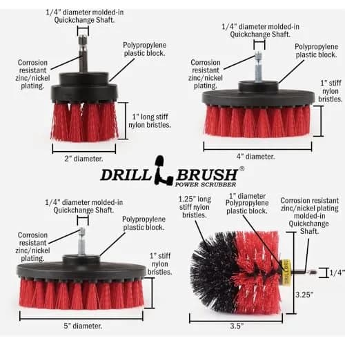 Drillbrush Heavy Duty Stiff Bristle 4 Piece Brush Kit for Cordless Drill | Power Cleaning Set for Concrete & Brick thumbnail 4