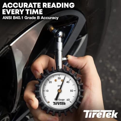 TIRETEK ANSI Certified 60 PSI Analog Dial Tire Pressure Gauge | Professional Heavy Duty Mechanical Gauge thumbnail 2