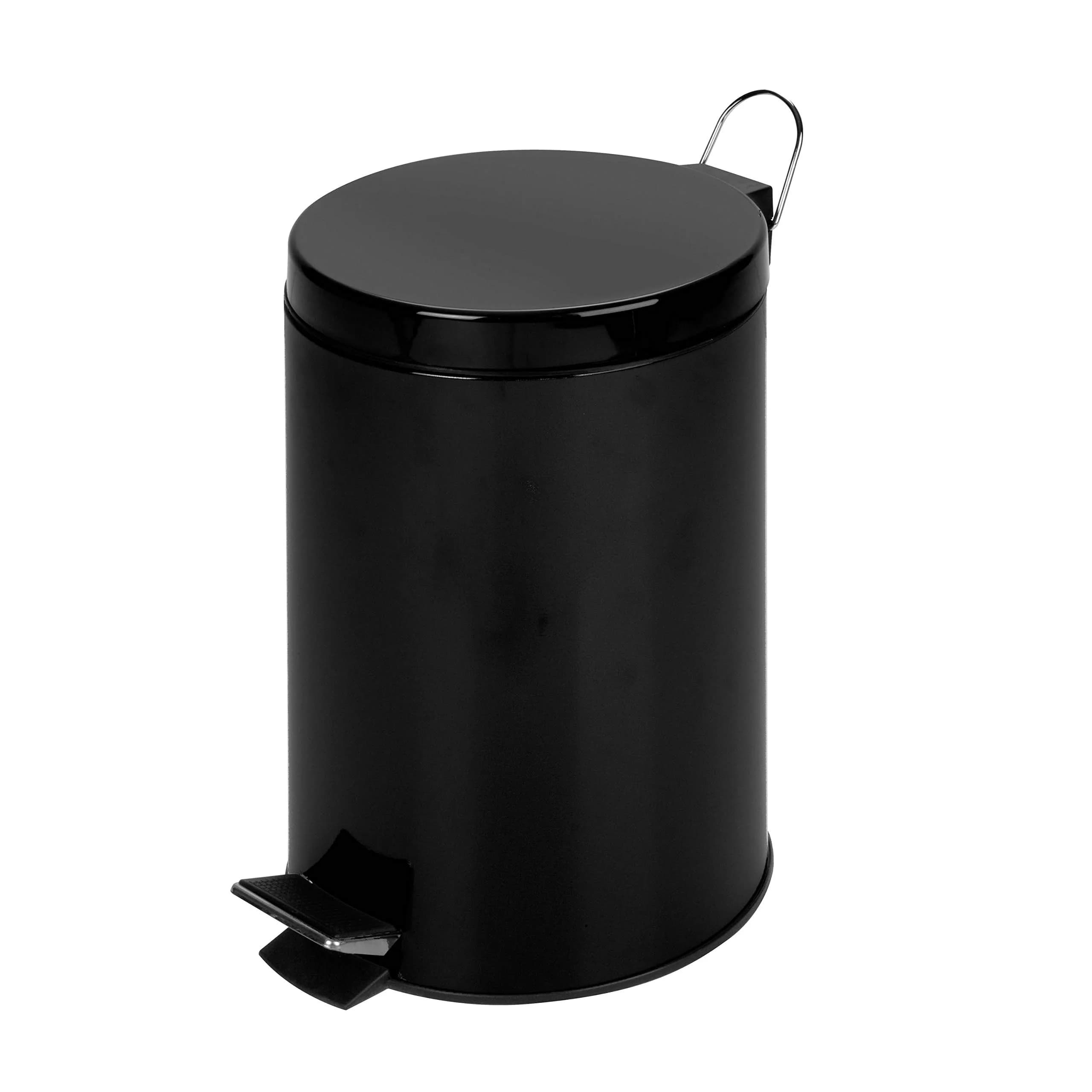 Honey-Can-Do Black Trash Can 12L | Hands-Free Step Pedal, Removable Inner Bucket — Black
