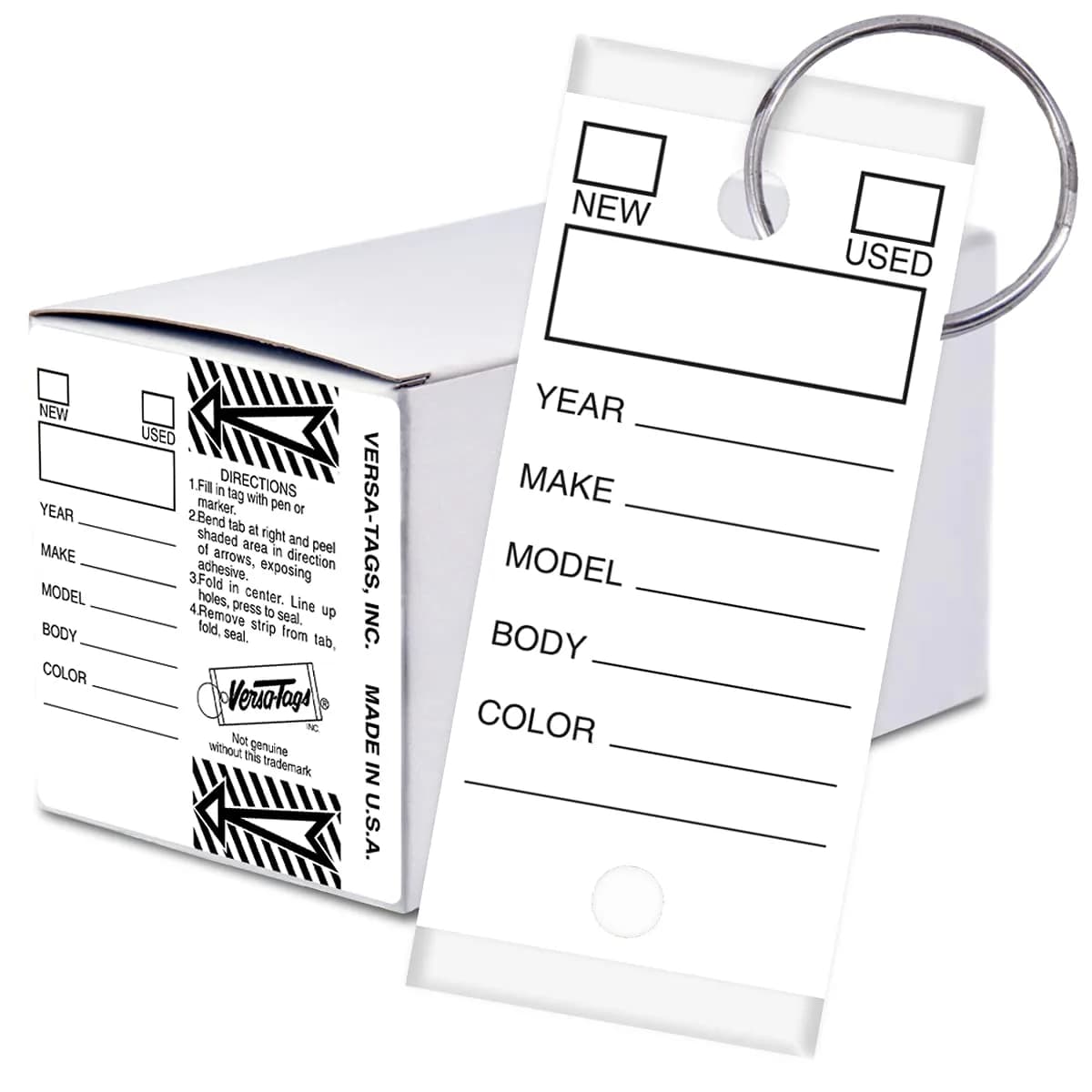 Versa-Tags White Self-Protecting Key Tags with Split Rings | Durable, Tear-Resistant Vehicle & Office Key Labels