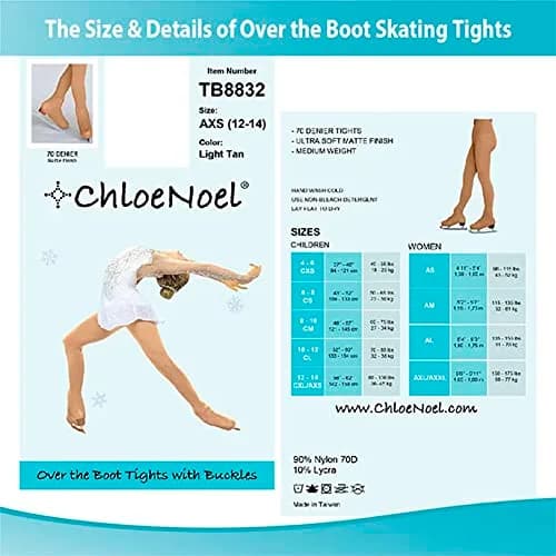 ChloeNoel Figure Skating Tan Over The Boot Tights TB8832 Large | Medium Weight, Soft Matte Finish, Adult Female thumbnail 9