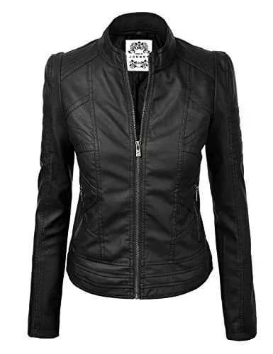 Made By Johnny WJC746 Womens Vegan Leather Motorcycle Jacket S Black | Fitted, Lightweight, Faux Leather thumbnail 1
