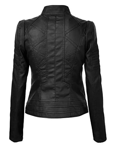 Made By Johnny WJC746 Womens Vegan Leather Motorcycle Jacket S Black | Fitted, Lightweight, Faux Leather thumbnail 4