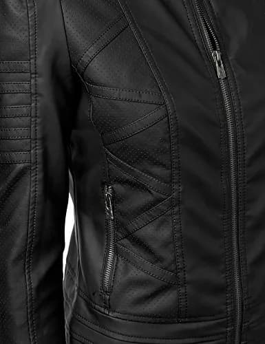 Made By Johnny WJC746 Womens Vegan Leather Motorcycle Jacket S Black | Fitted, Lightweight, Faux Leather thumbnail 5